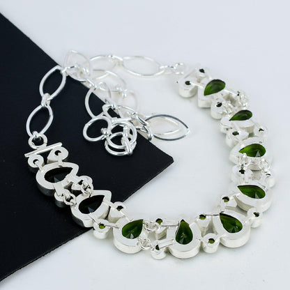 Green Peridot Silver Necklace