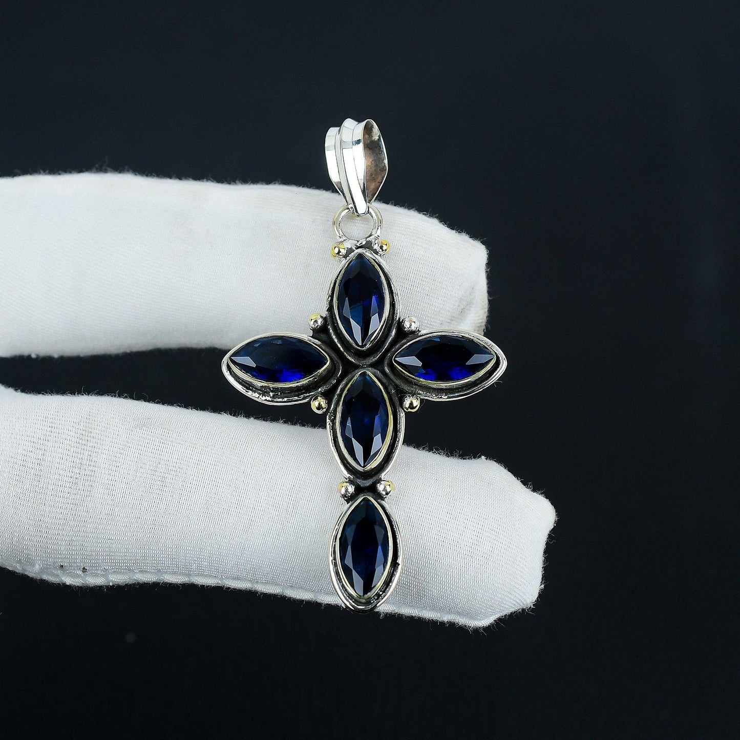 Blue Sapphire Gemstone Cross Pendant