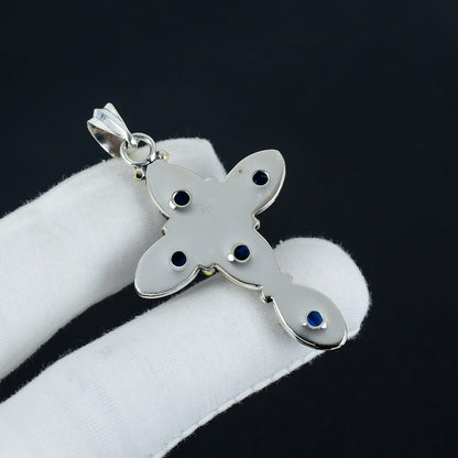 Blue Sapphire Gemstone Cross Pendant