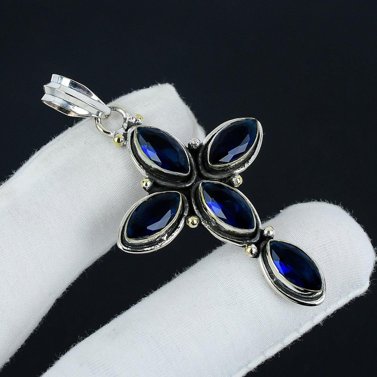 Blue Sapphire Gemstone Cross Pendant