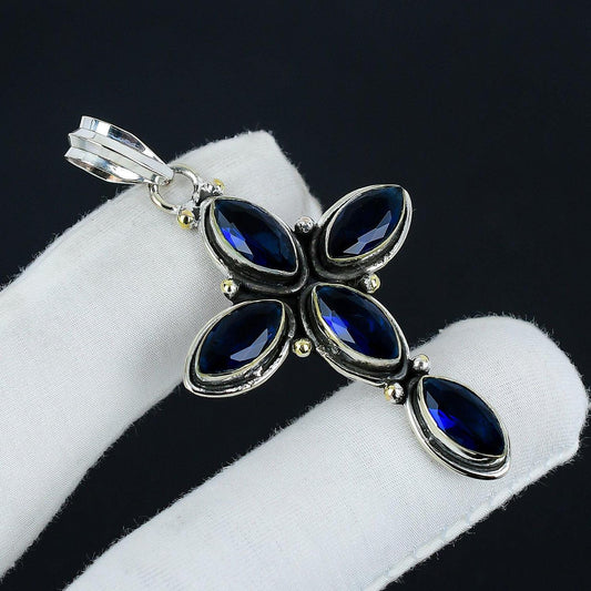 Blue Sapphire Gemstone Cross Pendant