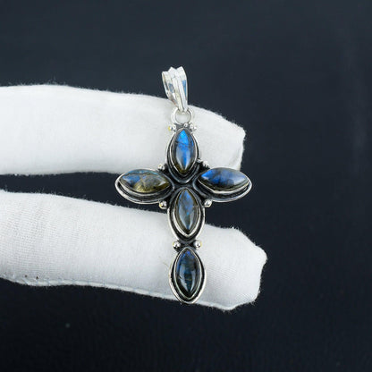 Blue Labradorite Gemstone Cross Pendant