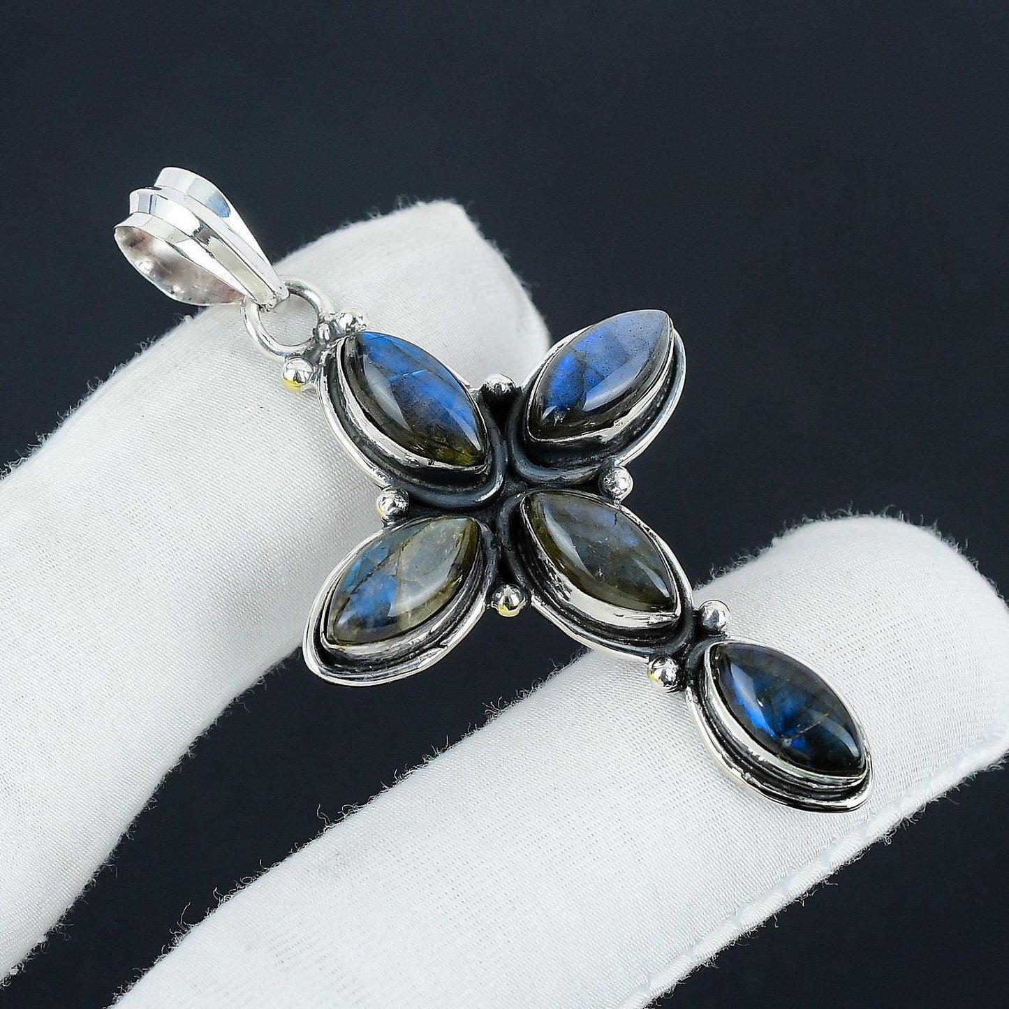 Blue Labradorite Gemstone Cross Pendant