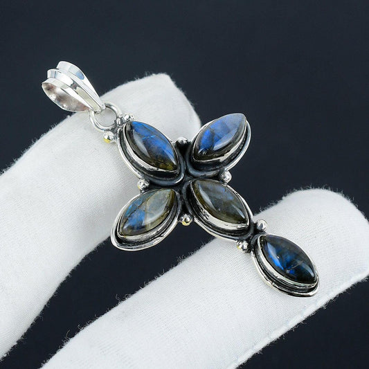 Blue Labradorite Gemstone Cross Pendant