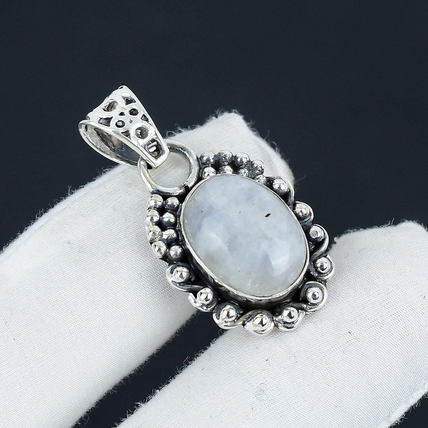 Sterling Silver Rainbow Moonstone Cross Pendant