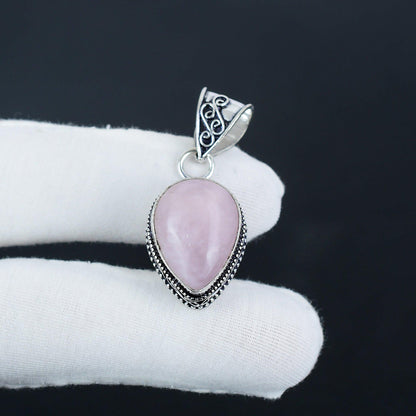 Pink Rose Quartz Silver Pendant