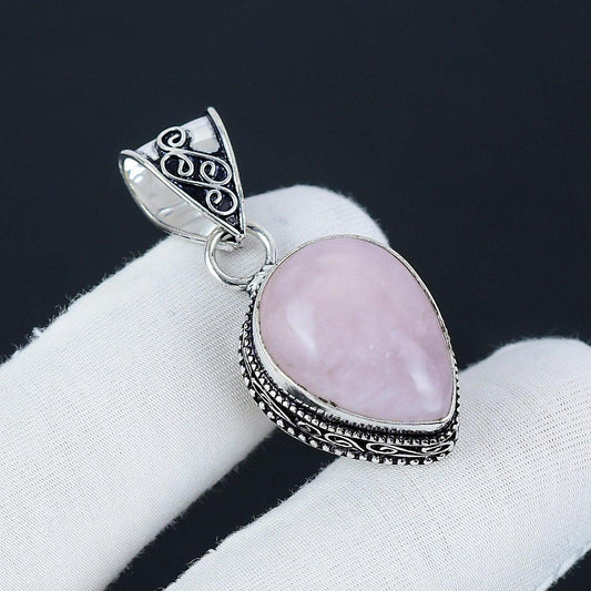 Pink Rose Quartz Silver Pendant