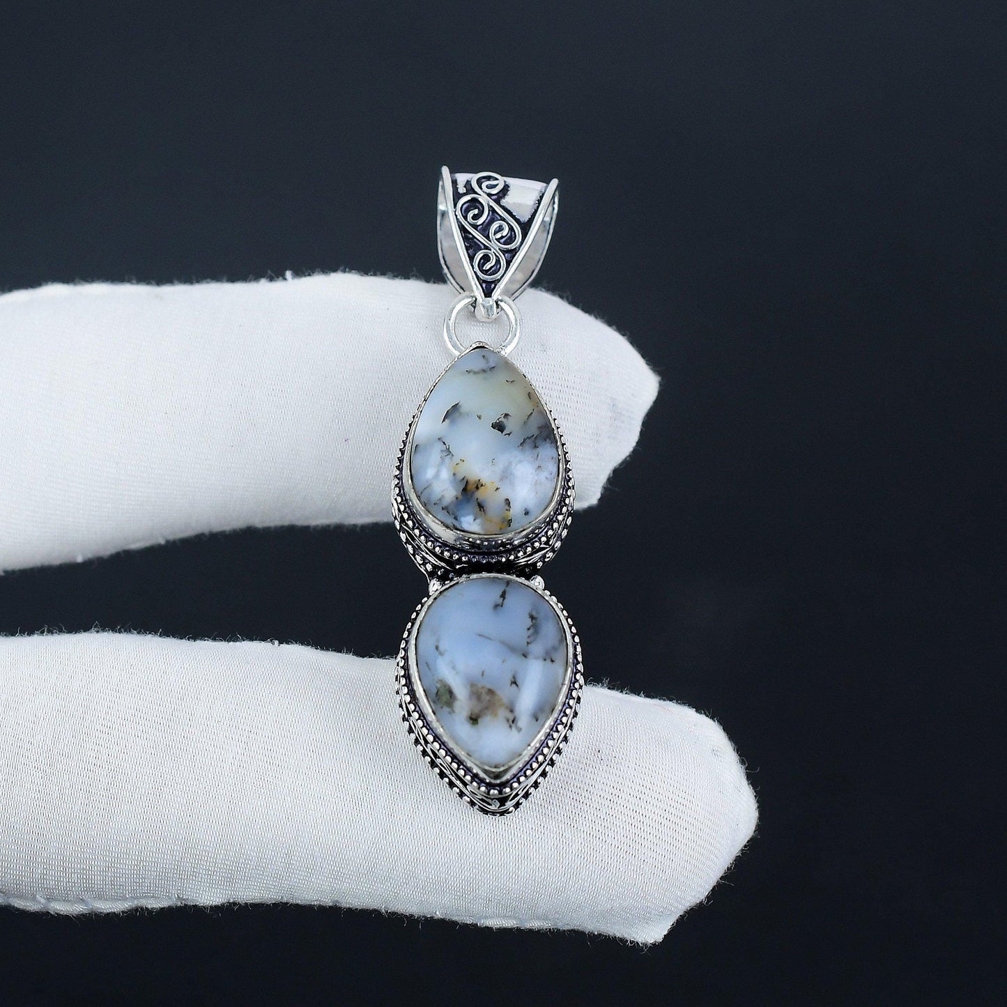 White Dendritic Opal Pendant