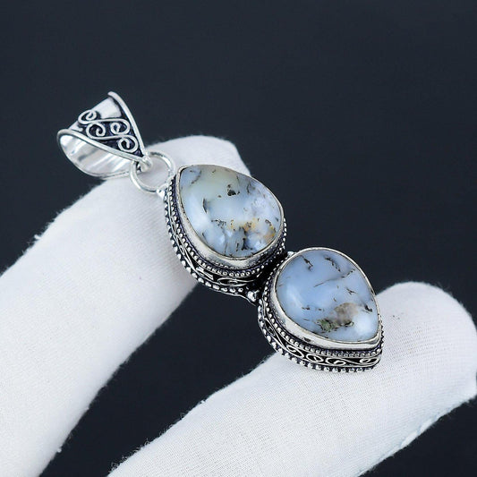White Dendritic Opal Pendant