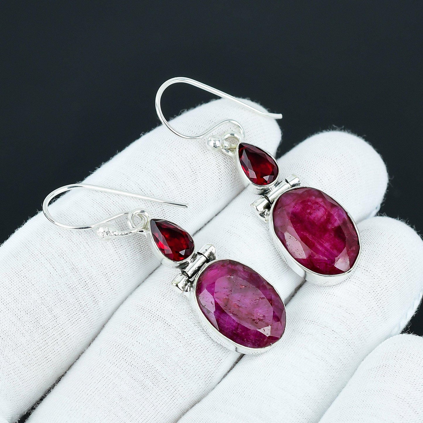 Kashmir Ruby & Red Garnet Dangle Earrings