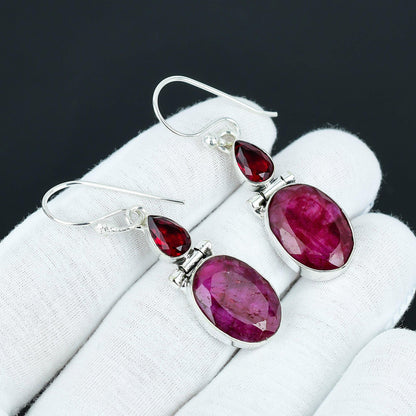 Kashmir Ruby & Red Garnet Dangle Earrings