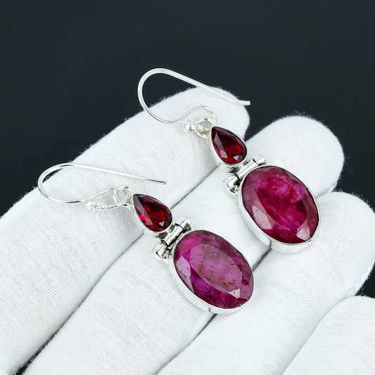 Kashmir Ruby & Red Garnet Dangle Earrings