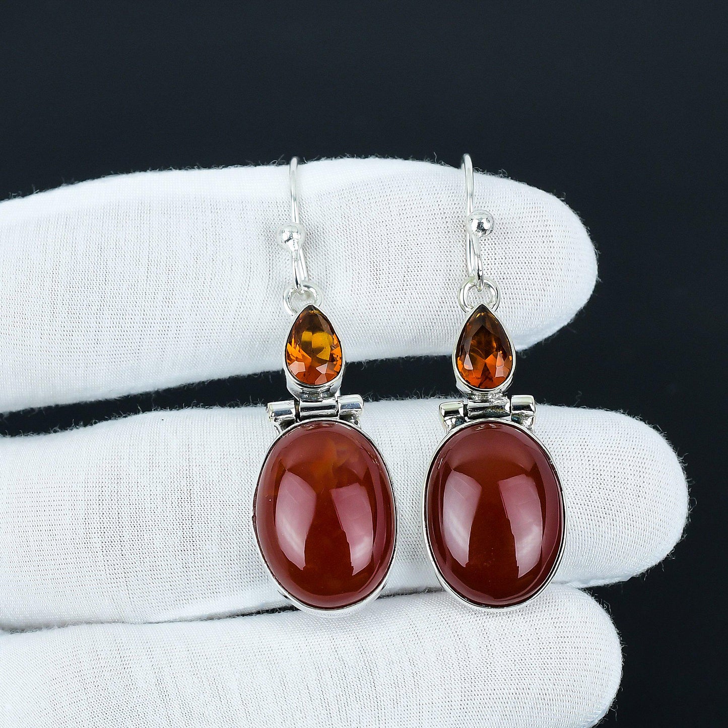 Orange Carnelian & Golden Topaz Silver Earrings