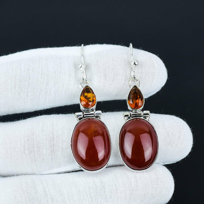Orange Carnelian & Golden Topaz Silver Earrings