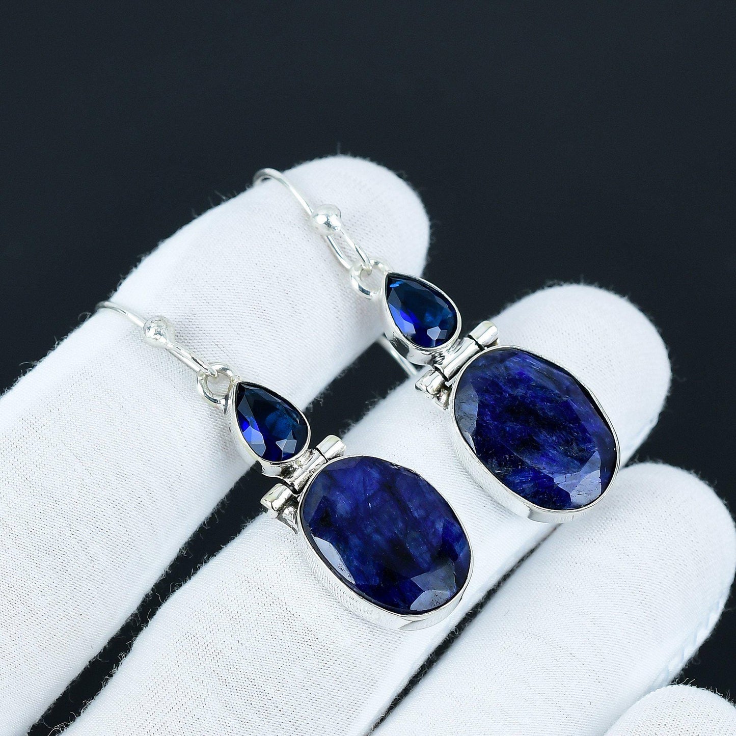 Blue Sapphire Gemstone Dangle Earrings