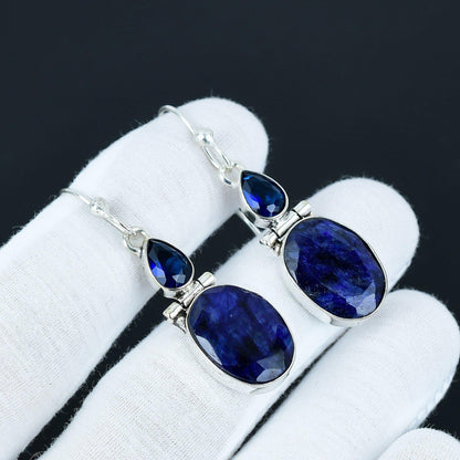 Blue Sapphire Gemstone Dangle Earrings