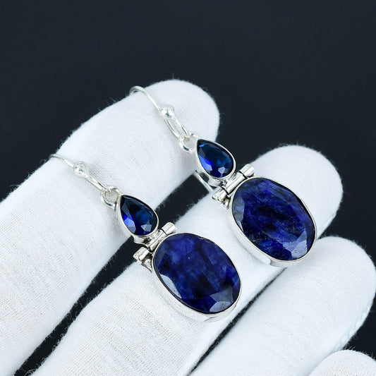 Blue Sapphire Gemstone Dangle Earrings
