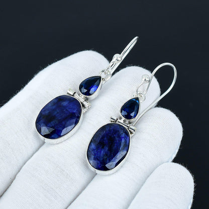 Blue Sapphire Gemstone Dangle Earrings