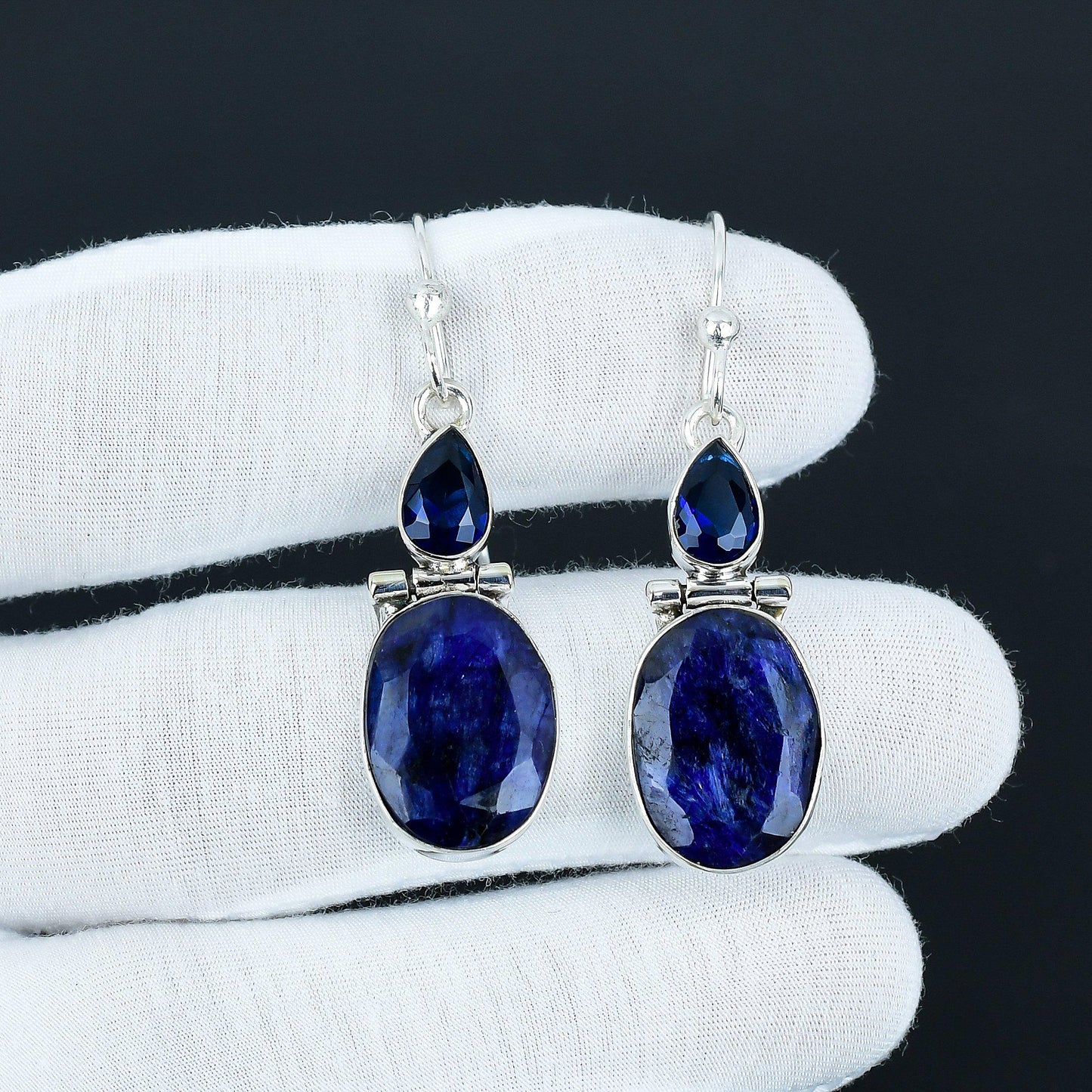 Blue Sapphire Gemstone Dangle Earrings