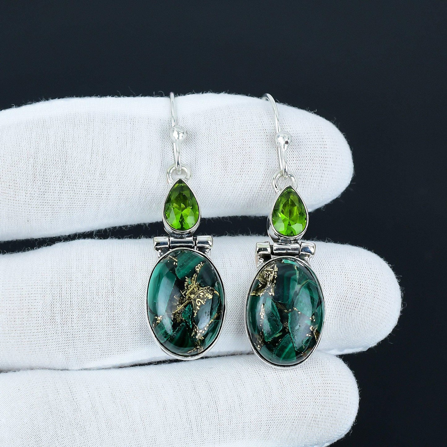 Green Malachite & Peridot Drop Earrings
