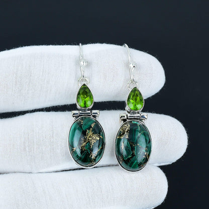 Green Malachite & Peridot Drop Earrings