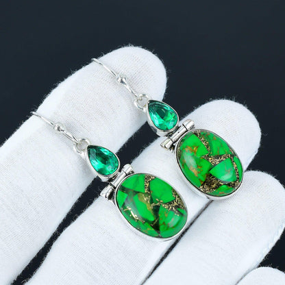 Green Turquoise & Apatite Sterling Silver Drop Earrings