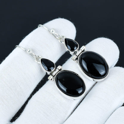 Black Onyx and Spinel Gemstone Earrings
