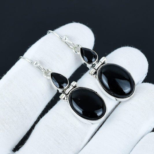 Black Onyx and Spinel Gemstone Earrings
