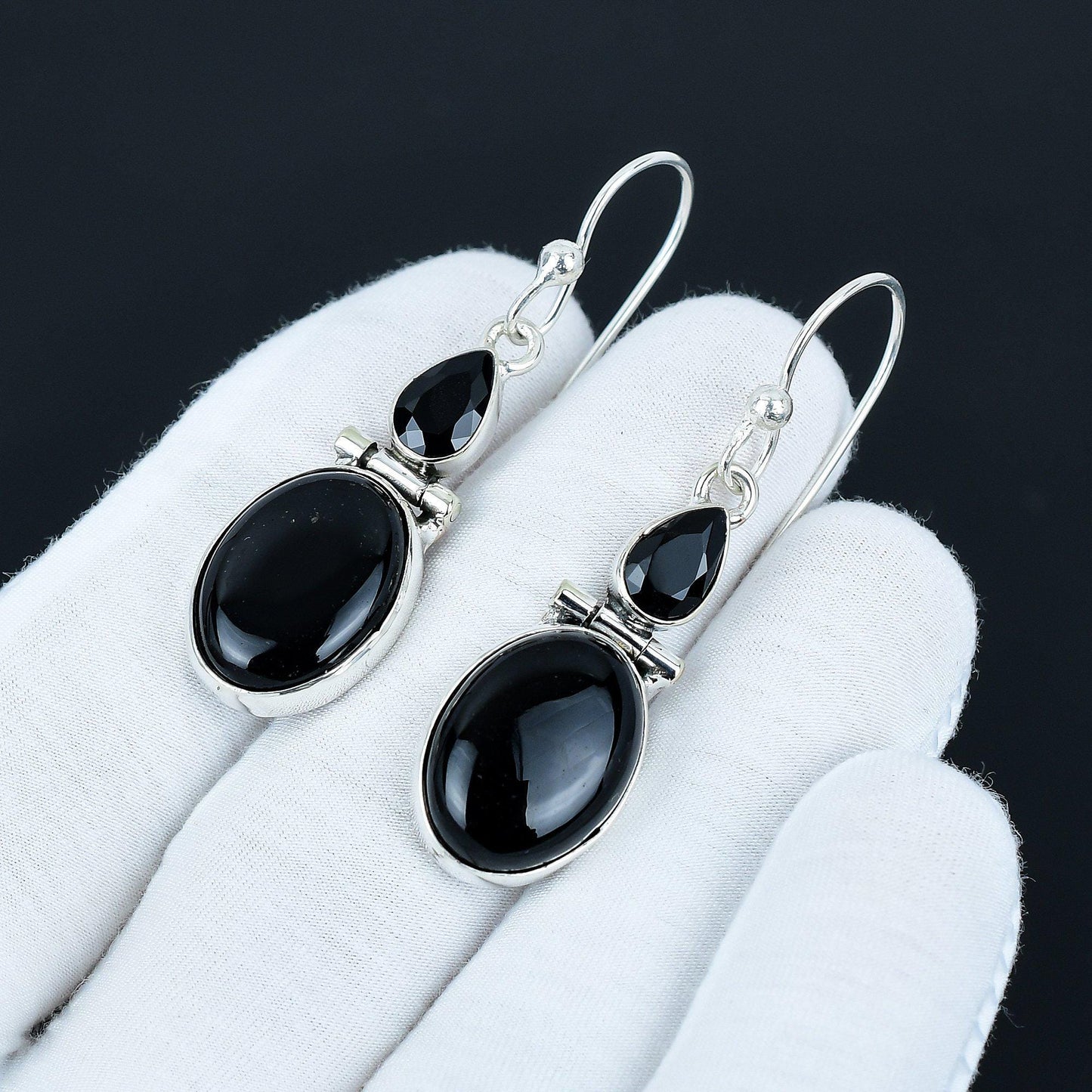 Black Onyx and Spinel Gemstone Earrings