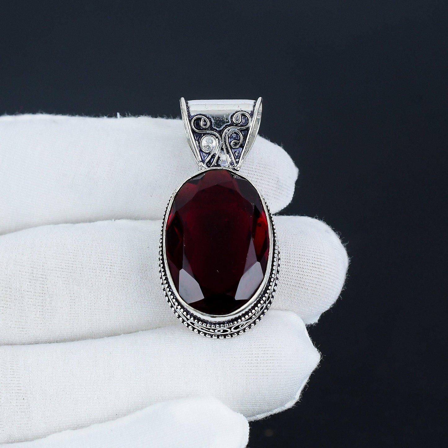 Red Garnet Sterling Silver Pendant