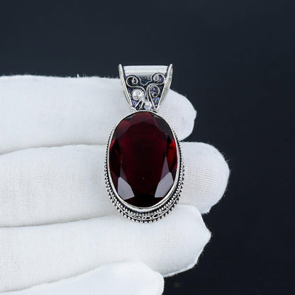 Red Garnet Sterling Silver Pendant