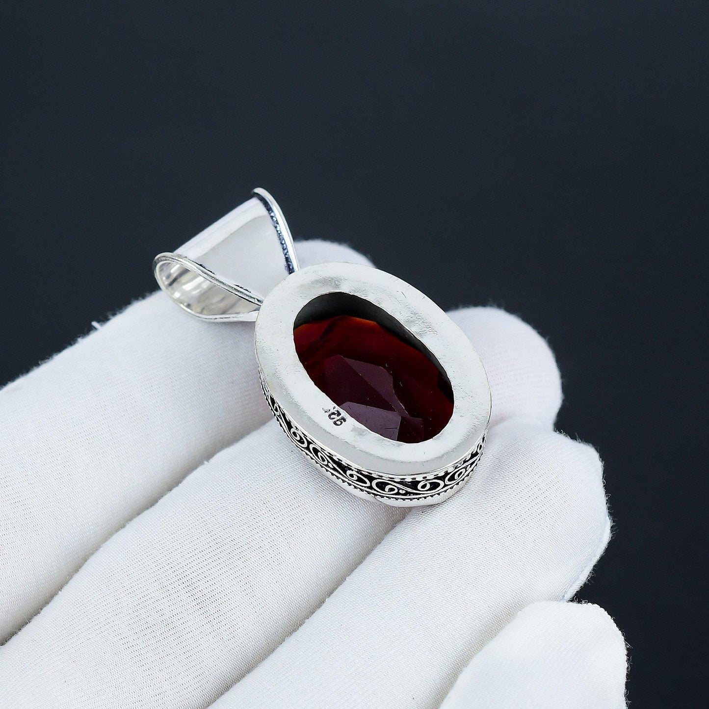 Red Garnet Sterling Silver Pendant