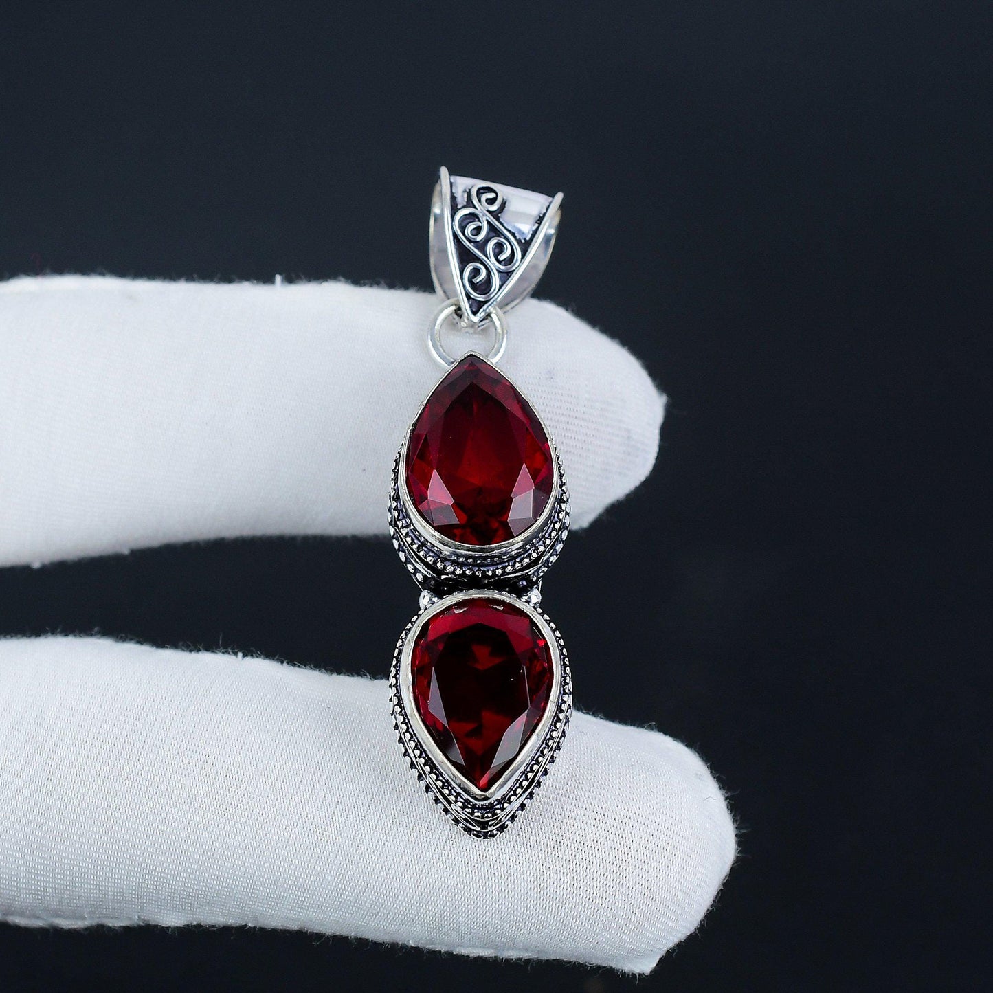 Red Garnet Sterling Silver Pendant