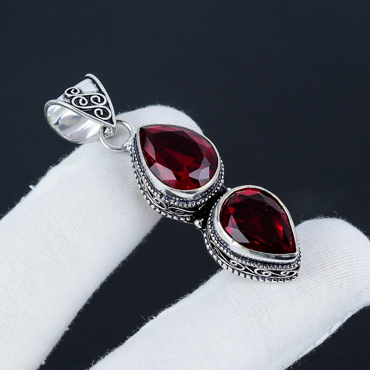 Red Garnet Sterling Silver Pendant