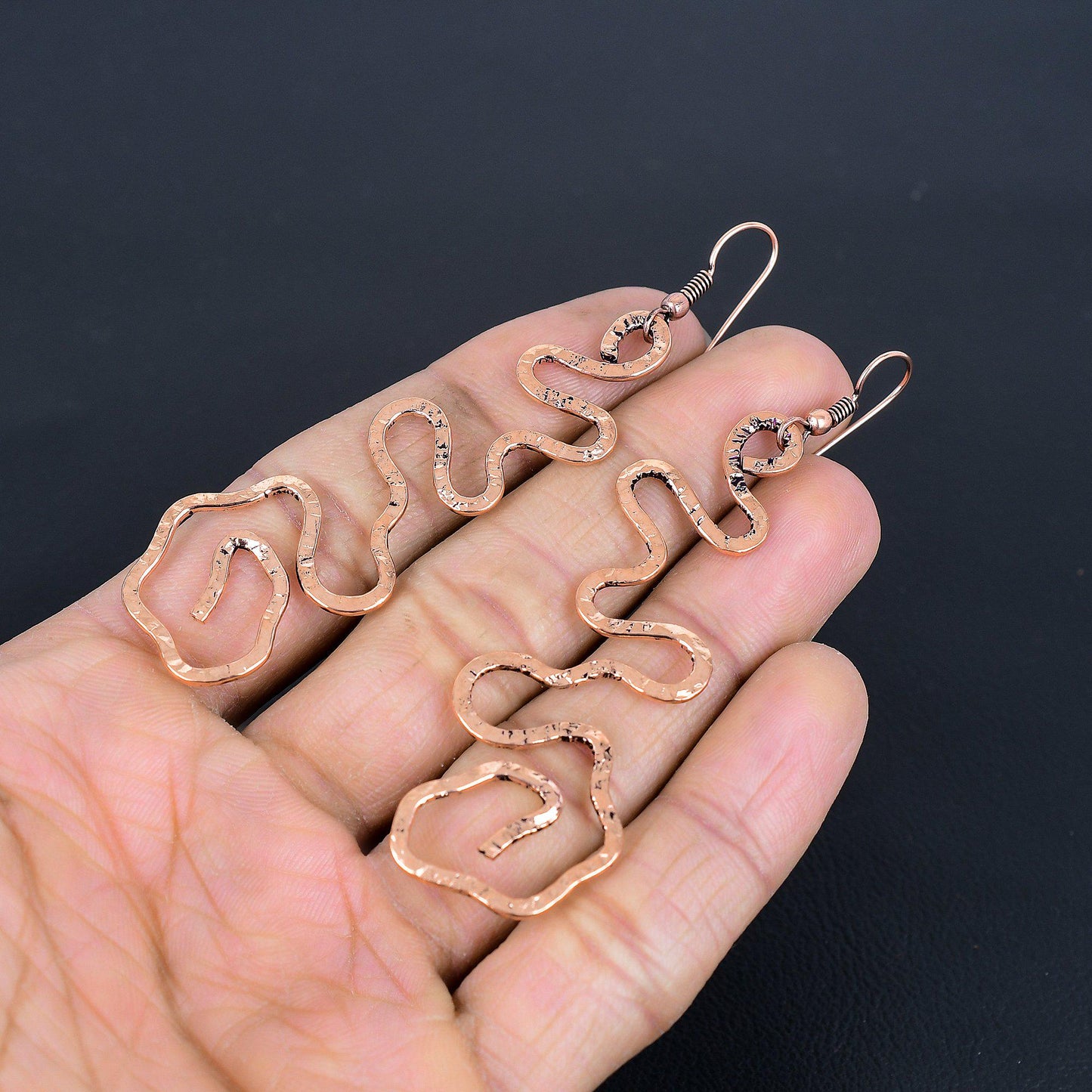Copper Gemstone Wave Earrings