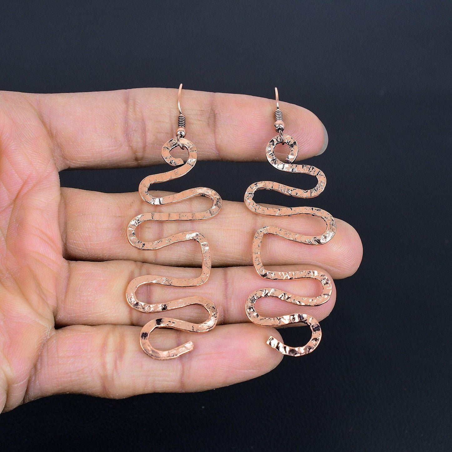 Copper Gemstone Snake Earrings