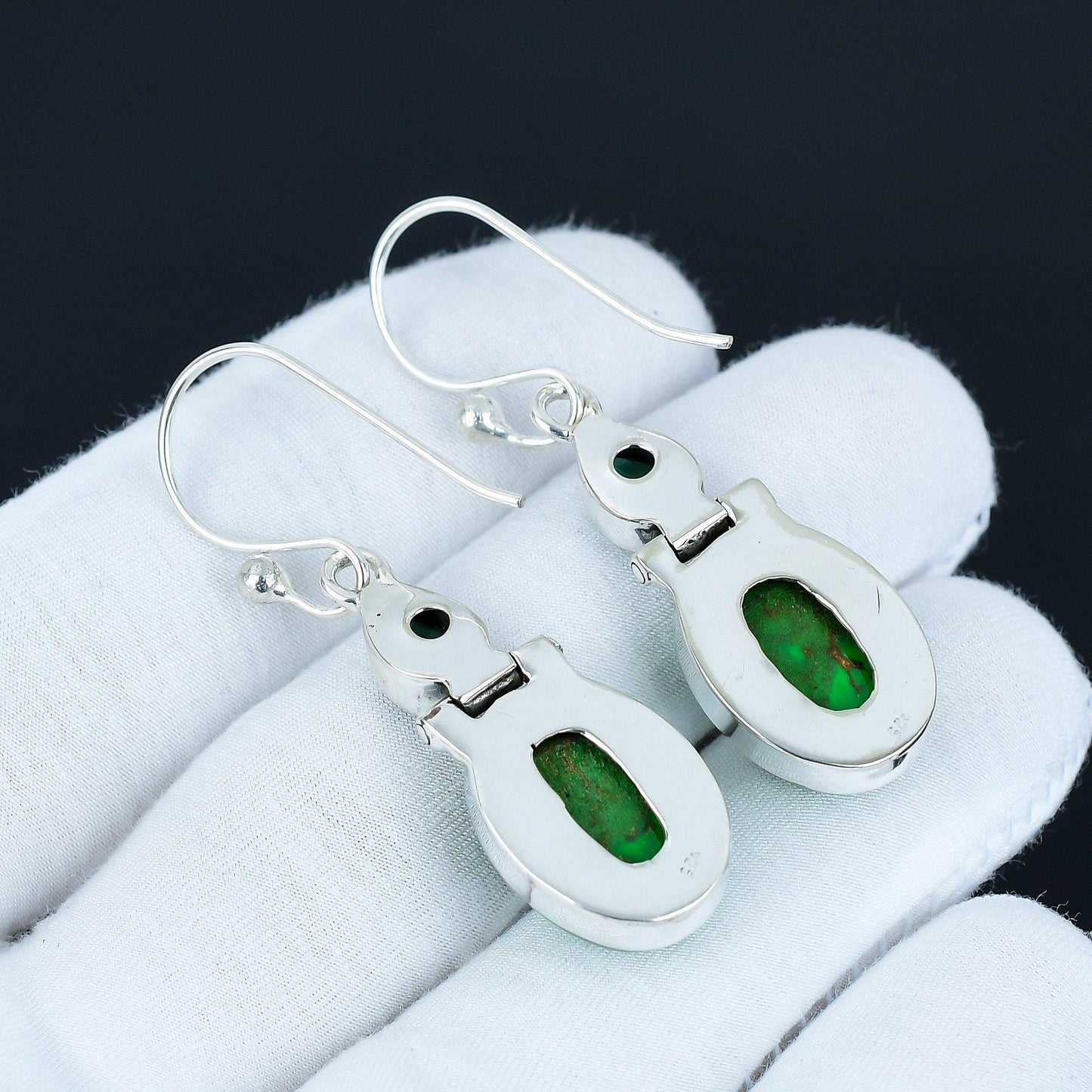 Green Copper Turquoise & Apatite Dangle Earrings