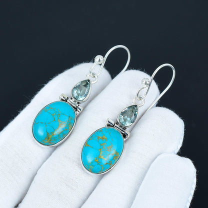 Blue Turquoise & Aquamarine Dangle Earrings