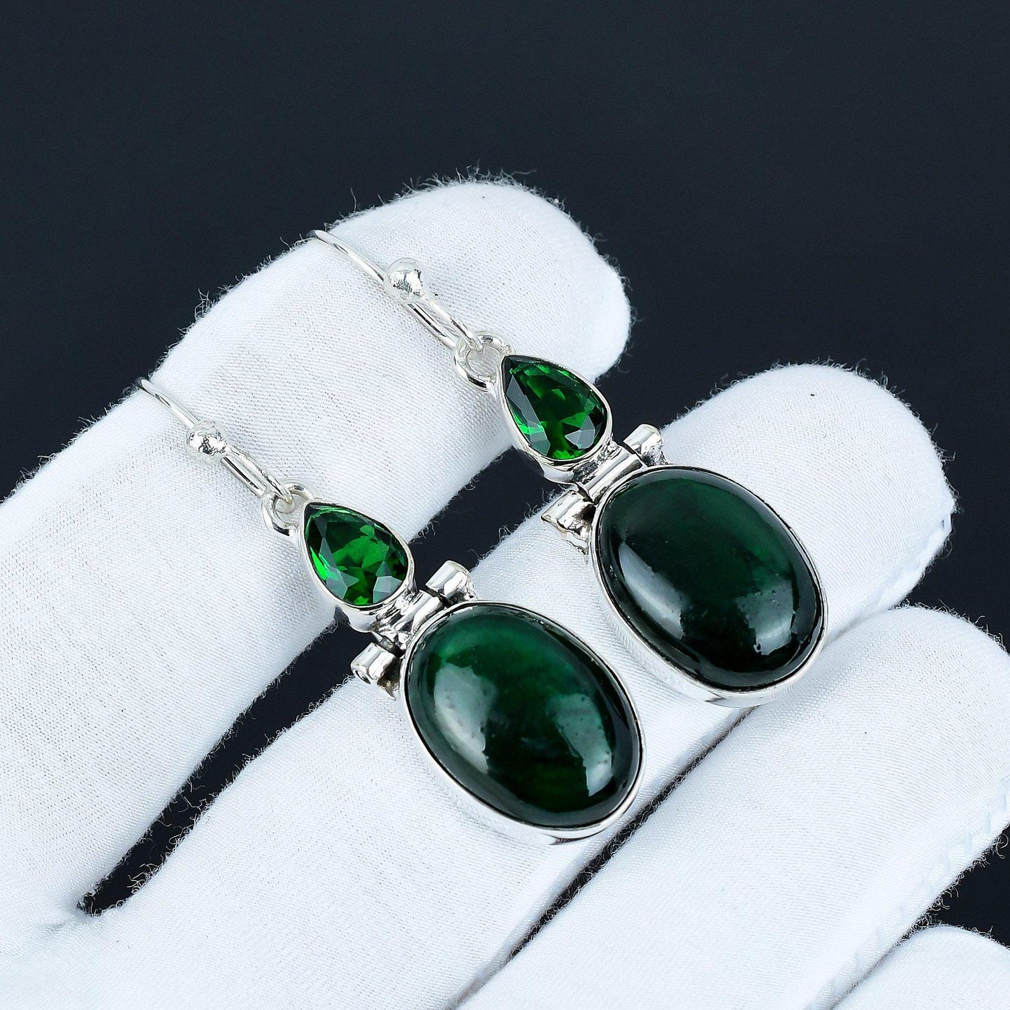 Green Flash Labradorite & Green Tourmaline Drop Earrings