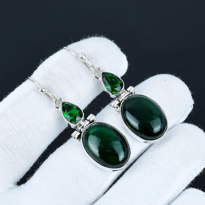 Green Flash Labradorite & Green Tourmaline Drop Earrings