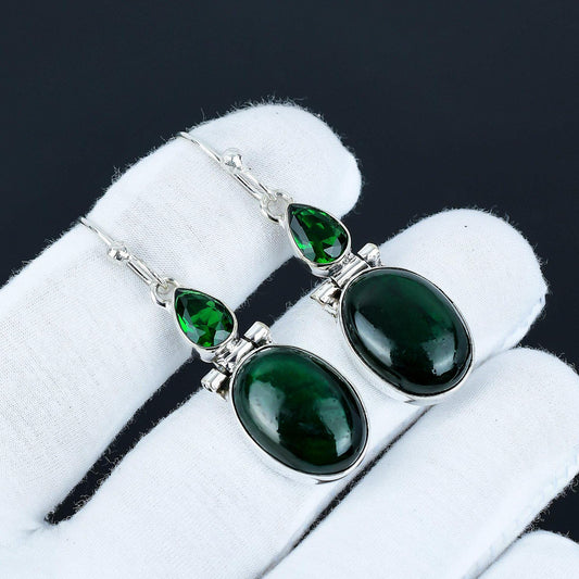 Green Flash Labradorite & Green Tourmaline Drop Earrings