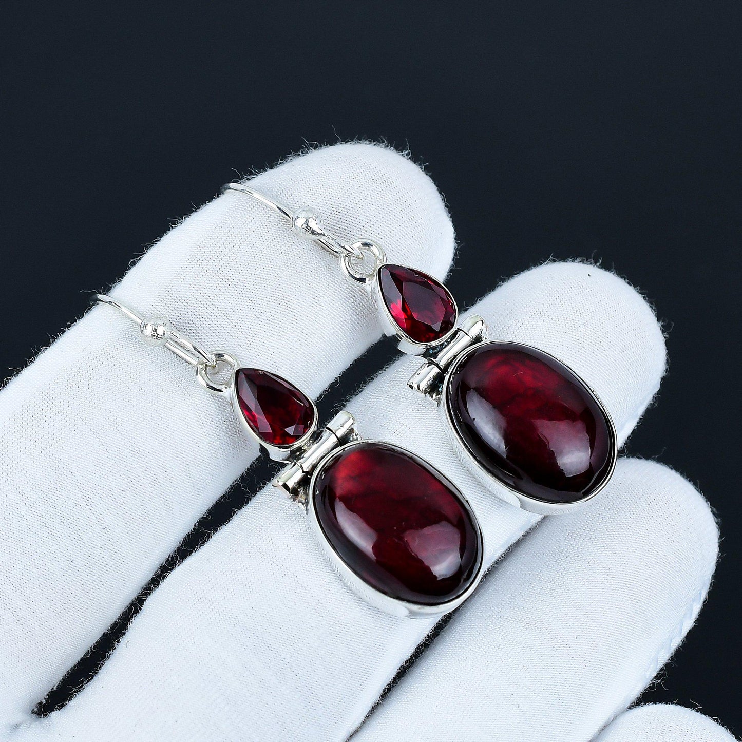 Red Labradorite & Garnet Gemstone Earrings