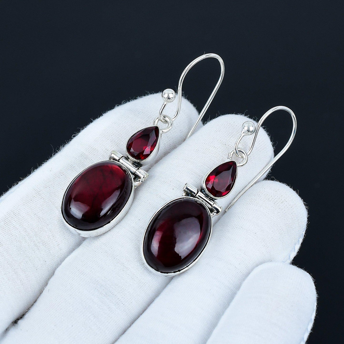 Red Labradorite & Garnet Gemstone Earrings