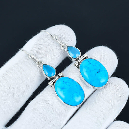 Blue Turquoise & Chalcedony Gemstone Earrings