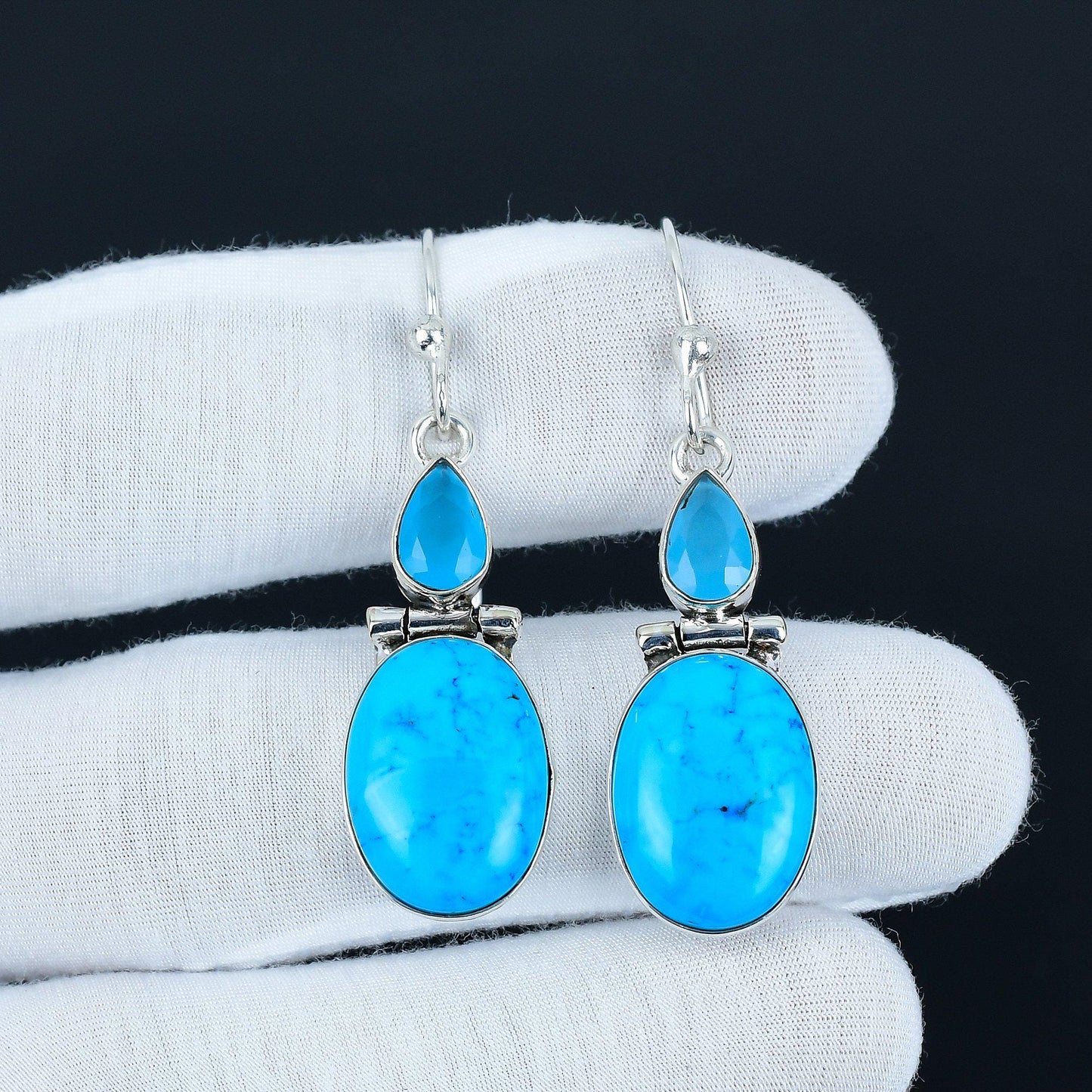 Blue Turquoise & Chalcedony Gemstone Earrings