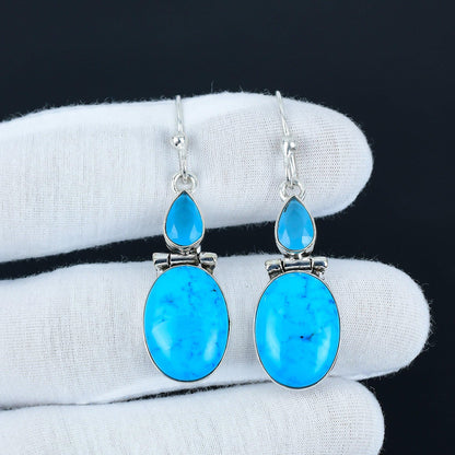 Blue Turquoise & Chalcedony Gemstone Earrings