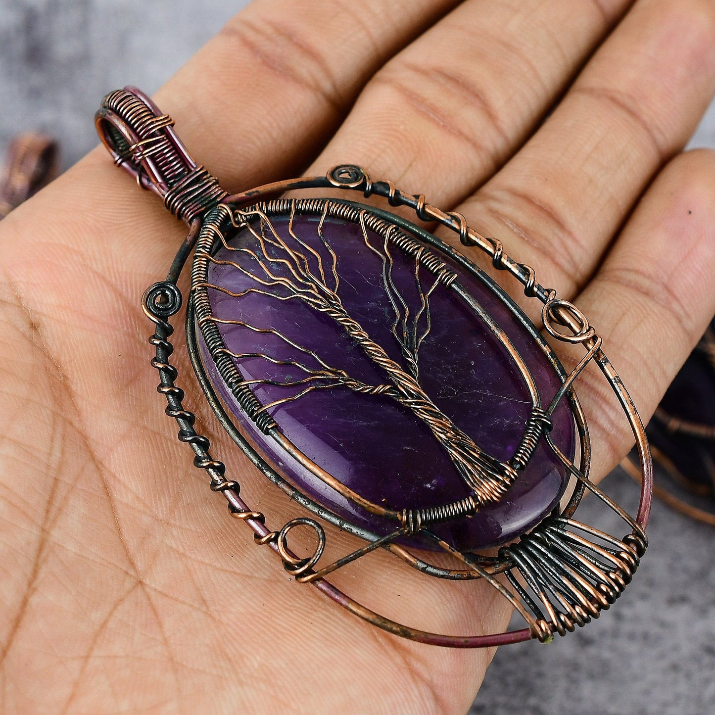 Purple Amethyst Tree of Life Gemstone Pendant