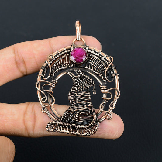 Red Ruby Gemstone Wolf Pendant