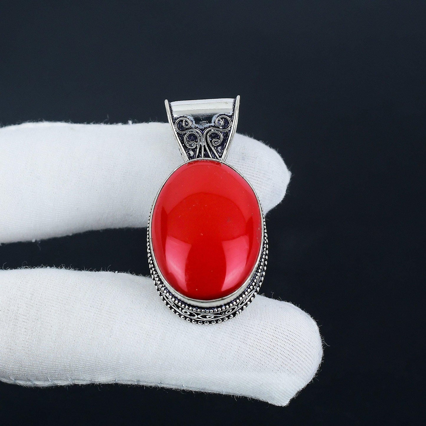 Red Coral Gemstone Pendant