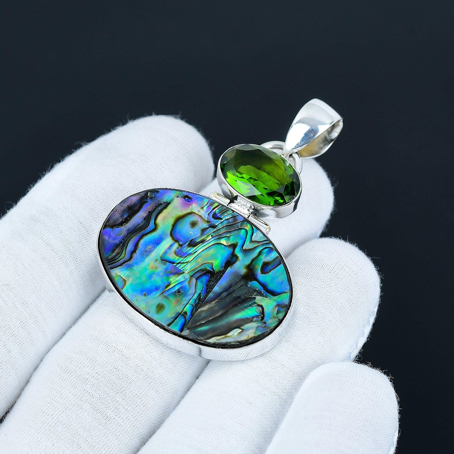 Abalone Shell & Green Peridot Pendant